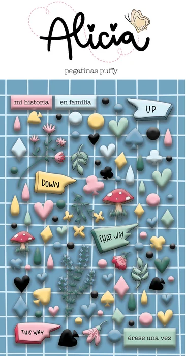Set de pegatinas puffy (92 stickers adhesivos a todo color) ALICIA by Sami Garra