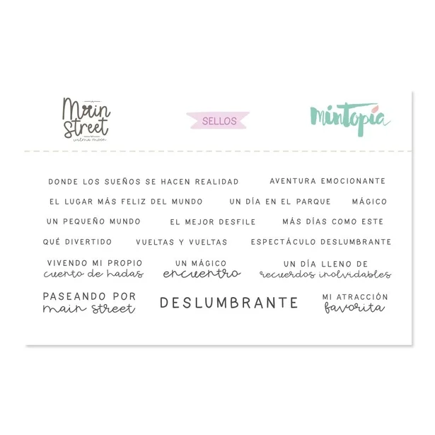 Sello Frases coordinadas con troquel Main Street de Mintop&iacute;a, castellano