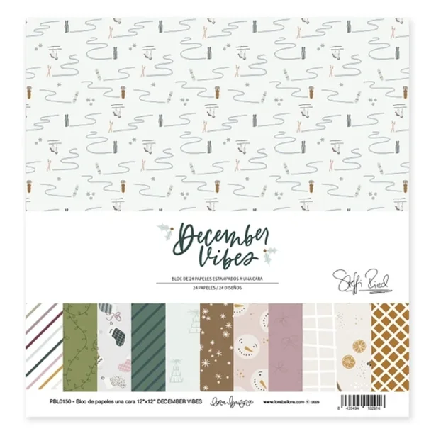 Bloc de 24 papeles estampados a una cara 30,5x30,5 cm DECEMBER VIBES