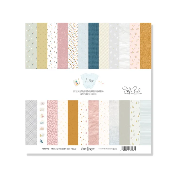 Hello - Kit de 12 papeles estampados a doble cara