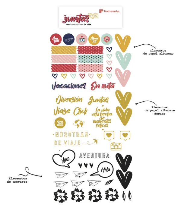 Paquete de decoraciones en vellum y acetato Colecci&oacute;n Juntas (die cuts)